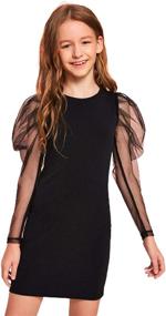 img 4 attached to WDIRARA Women's Sheer Mesh Puff Long Sleeve Round Neck Bodycon Mini Dress