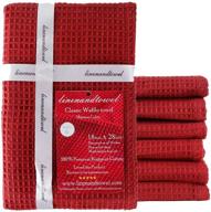 🔥 premium linen and towel dish towels, 6-pack 130 thread count ring spun cotton classic waffle, large 18"x28", maroon kitchen dish towels - best quality! логотип