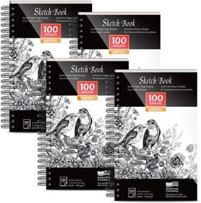 img 4 attached to 📓 AGPTEK Sketch Book Set - 4 Packs, 400 Sheets, 5.5 X 8.8 inches, Spiral Bound Professional Sketch Book Set, 68lb/100gsm, Ideal for Pens, Pencils, Pastels, Charcoal, Graphite, and Crayon