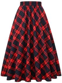 img 4 attached to 👗 Chic and Comfy: IDEALSANXUN Women’s Plaid Skirt – A-Line Midi Pleated Skirts with Elastic Waist