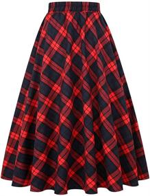 img 3 attached to 👗 Chic and Comfy: IDEALSANXUN Women’s Plaid Skirt – A-Line Midi Pleated Skirts with Elastic Waist