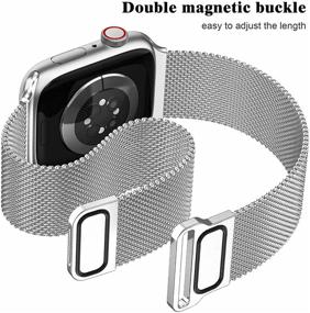 img 1 attached to 🔗 JuQBanke Metal Magnetic Bands for Apple Watch 44mm with Case - Stainless Steel Milanese Mesh Loop Strap Compatible with iWatch Series SE 6/5/4/3/2/3 for Women Men - Silver