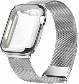 img 4 attached to 🔗 JuQBanke Metal Magnetic Bands for Apple Watch 44mm with Case - Stainless Steel Milanese Mesh Loop Strap Compatible with iWatch Series SE 6/5/4/3/2/3 for Women Men - Silver