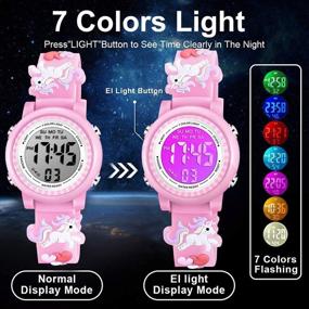 img 2 attached to 👧 Venhoo Kids Watches - 3D Cartoon Waterproof Wrist Digital Watch with 7 Color Lights, Alarm, Stopwatch - Perfect for 3-10 Year Old Girls, Little Children