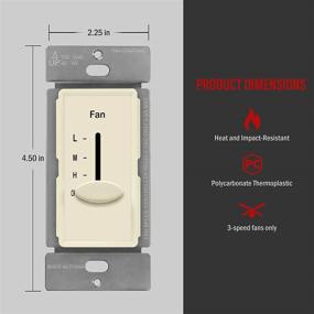 img 3 attached to 🔄 ENERLITES 3-Speed In-Wall Ceiling Fan Control Switch, 120VAC, 2.5A, Single-Pole, No Neutral Wire Needed, 17000-F3-LA-F, Light Almond