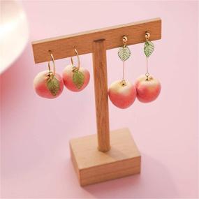 img 2 attached to 🍑 DAMLENG Cute Pink Peach Leaf Dangle Earrings Sets: Lightweight Lifelike Charm Fruit Hoop Jewelry for Women, Girls, and Teens