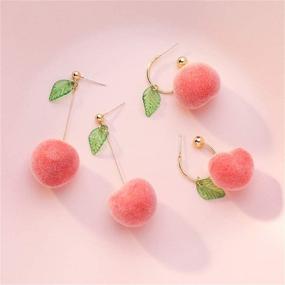 img 3 attached to 🍑 DAMLENG Cute Pink Peach Leaf Dangle Earrings Sets: Lightweight Lifelike Charm Fruit Hoop Jewelry for Women, Girls, and Teens