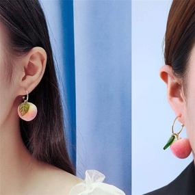 img 1 attached to 🍑 DAMLENG Cute Pink Peach Leaf Dangle Earrings Sets: Lightweight Lifelike Charm Fruit Hoop Jewelry for Women, Girls, and Teens