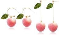 🍑 damleng cute pink peach leaf dangle earrings sets: lightweight lifelike charm fruit hoop jewelry for women, girls, and teens logo