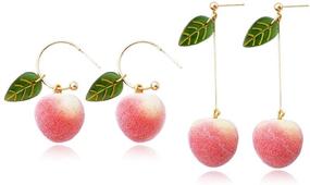 img 4 attached to 🍑 DAMLENG Cute Pink Peach Leaf Dangle Earrings Sets: Lightweight Lifelike Charm Fruit Hoop Jewelry for Women, Girls, and Teens