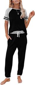 img 4 attached to AUTOMET Lounge Sets - Women's Two Piece Outfits: Loungewear Short Sleeve Crewneck Jogger Pajama Set with Sweatpants Tracksuit