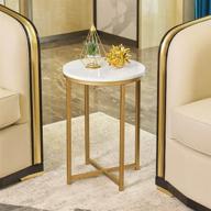 🔶 stylish gold round side end table with marble top: modern small coffee table for living room and bedroom spaces, 14" diameter x 20" height логотип