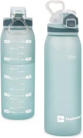 img 4 attached to 💧 Teentumn 30oz Sport Water Bottle with Time Markers - Large, Durable Gym Plastic Bottle Tritan BPA Free for Fitness, Outdoor Enthusiasts - Leakproof Design