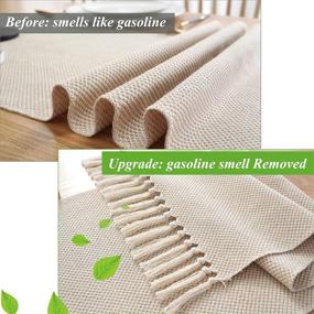 img 2 attached to 🏡 Wracra Braided Cotton Linen Table Runners 90 inches Long Farmhouse Burlap Table Runner, Jute Rustic Table Decor Ideal for Holiday Parties and Daily Use (Waffle, 13 × 90 Inch)