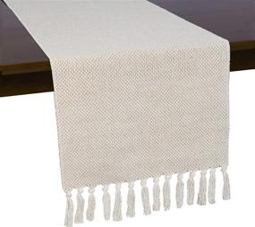 img 4 attached to 🏡 Wracra Braided Cotton Linen Table Runners 90 inches Long Farmhouse Burlap Table Runner, Jute Rustic Table Decor Ideal for Holiday Parties and Daily Use (Waffle, 13 × 90 Inch)