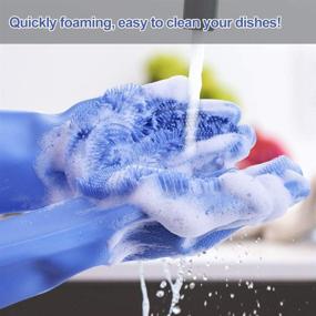 img 3 attached to 🧤 Silicone Dishwashing Gloves with Scrubber | Reusable Cleaning Scrub Gloves for Kitchen, Bathroom, and Dish Wash | Blue, 1 Pair (Right + Left Hand)