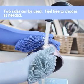 img 1 attached to 🧤 Silicone Dishwashing Gloves with Scrubber | Reusable Cleaning Scrub Gloves for Kitchen, Bathroom, and Dish Wash | Blue, 1 Pair (Right + Left Hand)