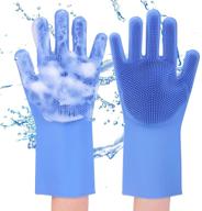 🧤 silicone dishwashing gloves with scrubber | reusable cleaning scrub gloves for kitchen, bathroom, and dish wash | blue, 1 pair (right + left hand) logo