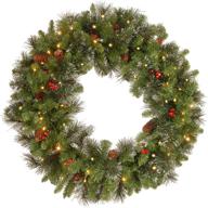 30 inch national tree company pre-lit green carolina pine christmas wreath 🎄 with white lights, pine cones, berry clusters, and frosted branches - christmas collection logo