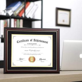 img 3 attached to 🍒 ELSKER&amp;HOME Classic Cherry Wood Diploma Frame: Elegant Wall Mount Display for 11x14 Documents/Certificates with Acrylic Plate and Double Mat (Black Mat with Golden Rim)