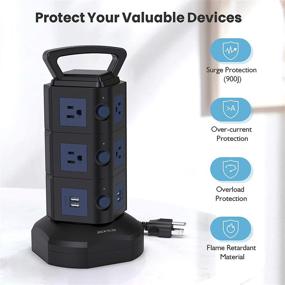 img 3 attached to JACKYLED Power Strip Tower Surge Protector: 10 AC Outlets, 4 USB Ports, 6.5ft Extension Cord - Ideal for Home Office, Dorm, Desktop Computers in Black Dark Blue