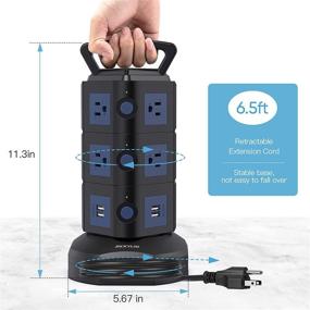 img 1 attached to JACKYLED Power Strip Tower Surge Protector: 10 AC Outlets, 4 USB Ports, 6.5ft Extension Cord - Ideal for Home Office, Dorm, Desktop Computers in Black Dark Blue