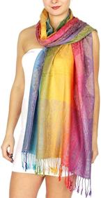 img 4 attached to 🌈 Pashmina Scarf Large Size - Colorful Rainbow Shawl with Reversible Paisley Patterns, Soft Wedding Shawl, Multi-color Fringe