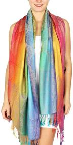 img 1 attached to 🌈 Pashmina Scarf Large Size - Colorful Rainbow Shawl with Reversible Paisley Patterns, Soft Wedding Shawl, Multi-color Fringe