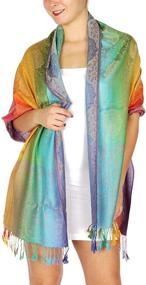 img 2 attached to 🌈 Pashmina Scarf Large Size - Colorful Rainbow Shawl with Reversible Paisley Patterns, Soft Wedding Shawl, Multi-color Fringe