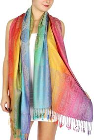 img 3 attached to 🌈 Pashmina Scarf Large Size - Colorful Rainbow Shawl with Reversible Paisley Patterns, Soft Wedding Shawl, Multi-color Fringe