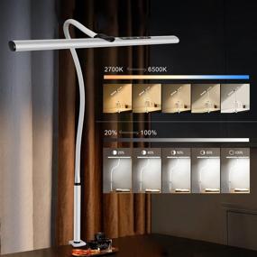 img 3 attached to 12W 600lm LED Desk Lamp with Flexible Goose-Neck, 5 Color Modes, Stepless 🔆 Dimming, Architect Drafting Table Clamp Lamp – Eye-Care Desk Lamps for Home Office Studio (Painted-White)