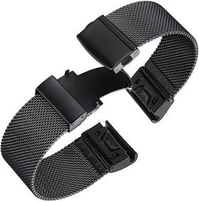 img 3 attached to 🕶️ Abanen 26mm Mesh Stainless Steel Watch Bands for Garmin Fenix 6X/5X/Enduro - Quick Release, Fold-Over Buckle (Black)