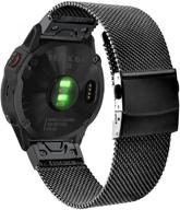 🕶️ abanen 26mm mesh stainless steel watch bands for garmin fenix 6x/5x/enduro - quick release, fold-over buckle (black) logo