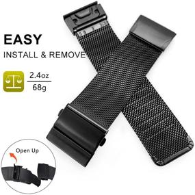 img 1 attached to 🕶️ Abanen 26mm Mesh Stainless Steel Watch Bands for Garmin Fenix 6X/5X/Enduro - Quick Release, Fold-Over Buckle (Black)