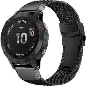 img 2 attached to 🕶️ Abanen 26mm Mesh Stainless Steel Watch Bands for Garmin Fenix 6X/5X/Enduro - Quick Release, Fold-Over Buckle (Black)