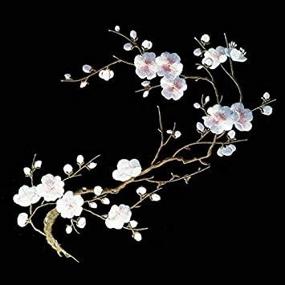 img 3 attached to 🌸 1 Piece Large Plum Blossom Iron-On Patch, Embroidered Flower Applique 14.1"x7.5" (36x19cm) in Pink, White, or Khaki