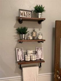 img 2 attached to 🛁 Rustic Floating Wall Shelves: Industrial Pipe Bathroom Shelves (3 Tier)