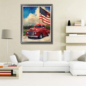 img 2 attached to 🚚 SUNKOO Pickup Trucks Diamond Painting Kits Full Drill American Flag Truck Art with Diamonds - Rhinestone Embroidery Pictures Craft for Home Wall Decor (12×16 inch)