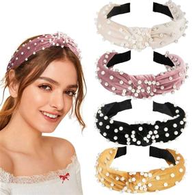 img 4 attached to 🎁 Allucho Velvet Headbands for Women and Girls: Stylish Pearls Knot Turban Hairbands - Accessorize with Class! Perfect Christmas Gift
