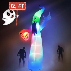 img 2 attached to Spooktacular 12 Feet Giant Ghost Inflatable: Scary Sound, Flashing LEDs, and Voice Sensor for Haunting Halloween Decoration - Outdoor/Indoor Party Decor!
