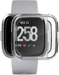 img 2 attached to Защитные пленки для экрана Fitbit Versa 3-Pack - GHIJKL ультратонкий мягкий полный чехол для Versa, в черном, синем и фиолетовом цветах