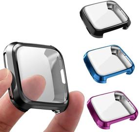 img 4 attached to Защитные пленки для экрана Fitbit Versa 3-Pack - GHIJKL ультратонкий мягкий полный чехол для Versa, в черном, синем и фиолетовом цветах