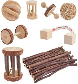 img 4 attached to 🐹 Pack of 8 Natural Wooden Pine Toys for Guinea Pigs, Chinchillas, Hamsters, Rats, Bunnies, Gerbils - Exercise Bell Roller, Dumbbells, Fun Pet Balls - Small Pets Play Toy Set