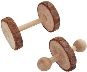 img 1 attached to 🐹 Pack of 8 Natural Wooden Pine Toys for Guinea Pigs, Chinchillas, Hamsters, Rats, Bunnies, Gerbils - Exercise Bell Roller, Dumbbells, Fun Pet Balls - Small Pets Play Toy Set