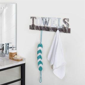 img 3 attached to 🧺 MyGift Rustic Wood Hook Towel Rack: 5 Dual-Hooks for Hanging Bathroom, Kitchen, and Laundry Room Towels - Decorative Cut Out Letters Exude Charm