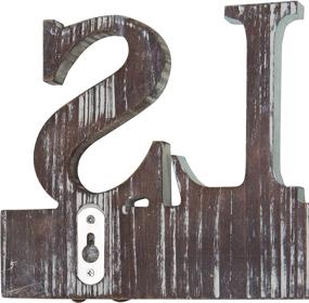 img 1 attached to 🧺 MyGift Rustic Wood Hook Towel Rack: 5 Dual-Hooks for Hanging Bathroom, Kitchen, and Laundry Room Towels - Decorative Cut Out Letters Exude Charm
