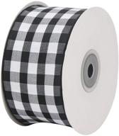 🎀 craft ribbon: gingham black and white plaid, 2.5 inch width, sewn edges, 25 yards, ideal for christmas, wedding, birthday, party, festival decoration logo