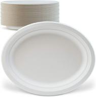 🍽️ 125-count, 12-inch compostable plates - green earth, natural bagasse (sugarcane fiber) oval shape - everyday tableware, microwave-safe, gluten-free - disposable logo