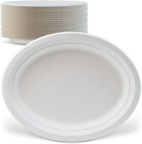 img 4 attached to 🍽️ 125-Count, 12-Inch Compostable Plates - Green Earth, Natural Bagasse (Sugarcane Fiber) Oval Shape - Everyday Tableware, Microwave-Safe, Gluten-Free - Disposable