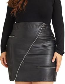img 3 attached to 👗 High-Waisted Bodycon Faux Leather Zipper Short Skirt for Women's Plus Size